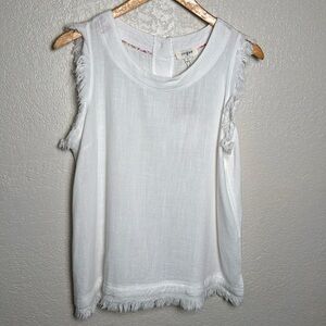 Umgee Women's Small White Sleeveless Linen Blend Top Raw Hem Button Back‎ NWT